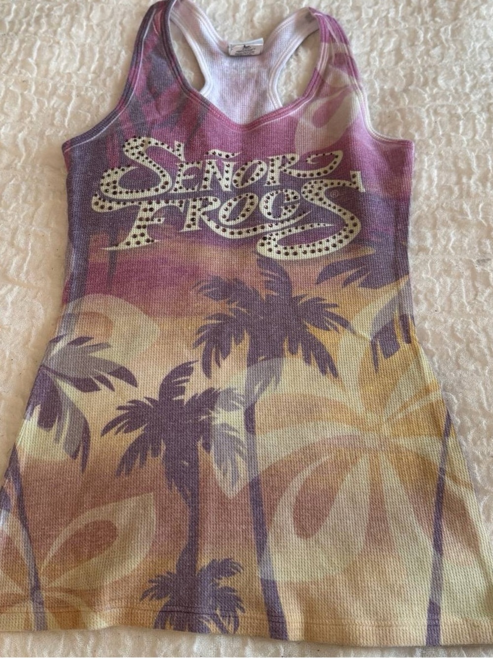 Palm-Print Racerback Tank — Purple & Yellow